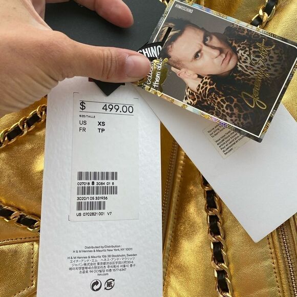 Gold Leather Moschino “H&Moschino” Chains Jeremy Scott Cropped Jacket NWT - Picture 5 of 17